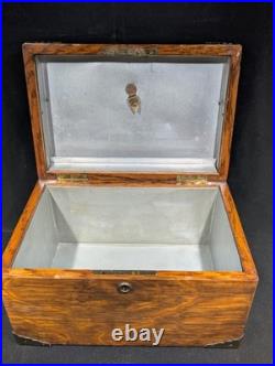 Antique Solid Oak Humidor with Brass Corners 19th Century No Key, Has Lock