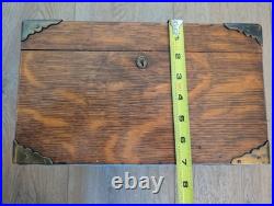 Antique Solid Oak Humidor with Brass Corners 19th Century No Key, Has Lock