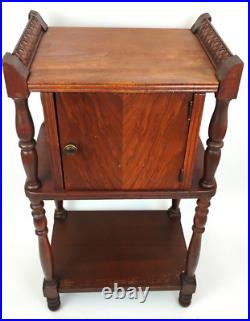 Antique Solid Wood Smokers Cabinet Chest Humidor Bedside Table Carved Accents