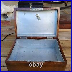 Antique Solid Wooden Cigar Humidor Box Metal & Filter 10x6.5x4 C N Swift NY