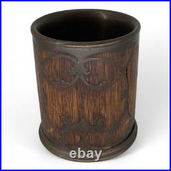 Antique St. Louis Silver Co. Oak Brass Metal Inlay Humidor