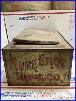 Antique Sure Shot Tin Tobacco advertising Cigar Humidor Primitive Indian Cowboy