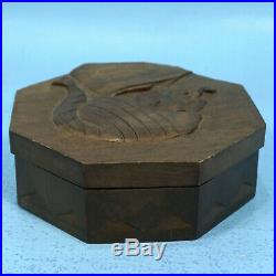 Antique Swiss Black Forest Wood Carving HUMIDOR BOX Man Smoking Pipe Relief