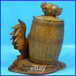 Antique Swiss BlackForest Carved CIGAR HUMIDOR MATCH HOLDER Rooster Tobacco 1882