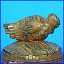 Antique Swiss BlackForest Carved CIGAR HUMIDOR MATCH HOLDER Rooster Tobacco 1882