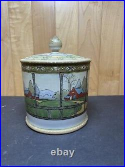 Antique TN Japan Hand Painted Pipe Tobacco Humidor Country Theme