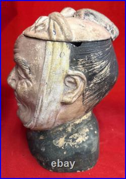 Antique Terra Cotta Pipe Humidor Tobacco Jar, Asian Figural Head