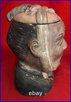 Antique Terra Cotta Pipe Humidor Tobacco Jar, Asian Figural Head