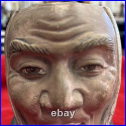 Antique Terra Cotta Pipe Humidor Tobacco Jar, Asian Figural Head