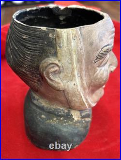 Antique Terra Cotta Pipe Humidor Tobacco Jar, Asian Figural Head