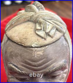 Antique Terra Cotta Pipe Humidor Tobacco Jar, Asian Figural Head