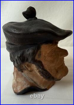 Antique Terra Cotta Pipe Tobacco Jar, Figural Head
