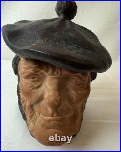 Antique Terra Cotta Pipe Tobacco Jar, Figural Head