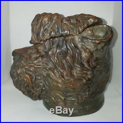 Antique! Terra Cotta Pottery Curly haired Dog Tobacco Jar Humidor #451