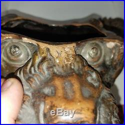 Antique! Terra Cotta Pottery Curly haired Dog Tobacco Jar Humidor #451