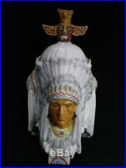 Antique Three Faced Chief Tobacco Jar/humidor Majolica Potteryfree Shipping