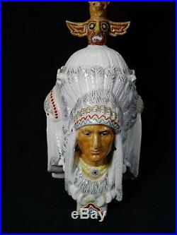Antique Three Faced Chief Tobacco Jar/humidor Majolica Potteryfree Shipping