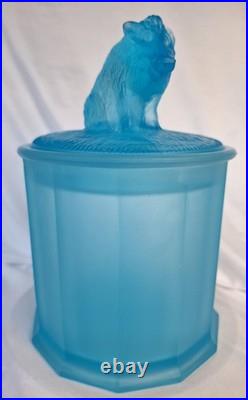 Antique Tiffin Glass Wild Boar Tobacco Humidor Aqua Blue