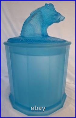 Antique Tiffin Glass Wild Boar Tobacco Humidor Aqua Blue