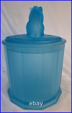 Antique Tiffin Glass Wild Boar Tobacco Humidor Aqua Blue