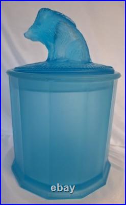 Antique Tiffin Glass Wild Boar Tobacco Humidor Aqua Blue