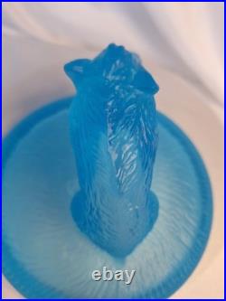 Antique Tiffin Glass Wild Boar Tobacco Humidor Aqua Blue