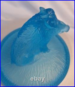 Antique Tiffin Glass Wild Boar Tobacco Humidor Aqua Blue