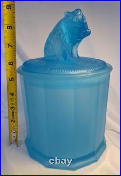 Antique Tiffin Glass Wild Boar Tobacco Humidor Aqua Blue