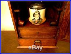 Antique Tigar Oak Humidor Marquetry Smoker's Cabinet, Chest, Holds Pipes & More