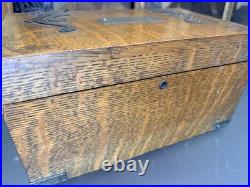 Antique Tiger Oak Cigar Humidor Arts & Crafts Era c. 1895-1915