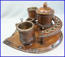 Antique Tobacciana Wooden Smoker's Stand Pipe Cigar Ashtray Match Striker Cutter