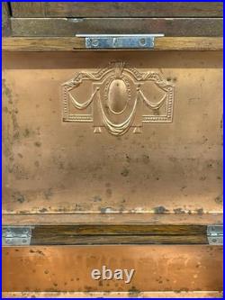 Antique Tobacco Cigar Humidor Box Quarter Sawn Tiger Oak Wood Copper Lined 1900s