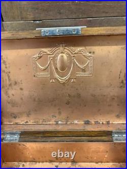 Antique Tobacco Cigar Humidor Box Quarter Sawn Tiger Oak Wood Copper Lined 1900s