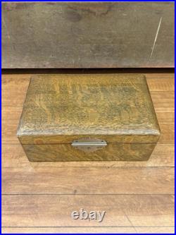 Antique Tobacco Cigar Humidor Box Quarter Sawn Tiger Oak Wood Copper Lined 1900s