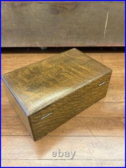 Antique Tobacco Cigar Humidor Box Quarter Sawn Tiger Oak Wood Copper Lined 1900s