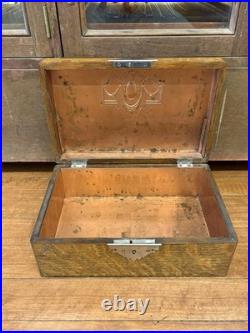 Antique Tobacco Cigar Humidor Box Quarter Sawn Tiger Oak Wood Copper Lined 1900s