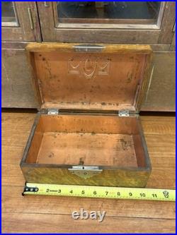 Antique Tobacco Cigar Humidor Box Quarter Sawn Tiger Oak Wood Copper Lined 1900s