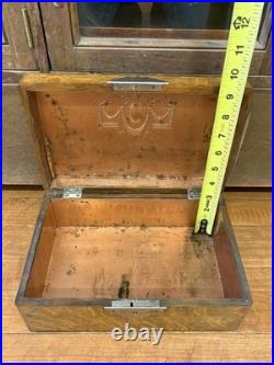 Antique Tobacco Cigar Humidor Box Quarter Sawn Tiger Oak Wood Copper Lined 1900s