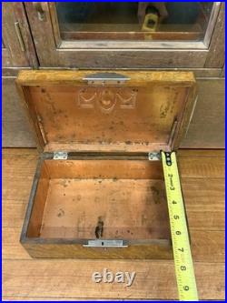 Antique Tobacco Cigar Humidor Box Quarter Sawn Tiger Oak Wood Copper Lined 1900s
