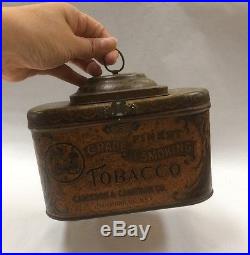 Antique Tobacco Humidor Cigar Tin Ad Litho Canister Container Cameron VTG USA