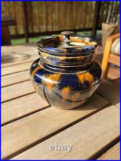 Antique Tobacco Humidor Jar Yellow Ware Rockingham Style Pottery 5 x 5