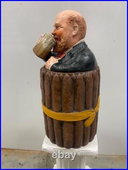 Antique, Tobacco Humidor Man Drinking Beer In Barrel By J. Maresh, C1894