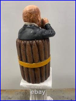 Antique, Tobacco Humidor Man Drinking Beer In Barrel By J. Maresh, C1894