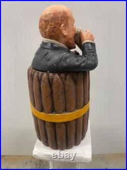 Antique, Tobacco Humidor Man Drinking Beer In Barrel By J. Maresh, C1894