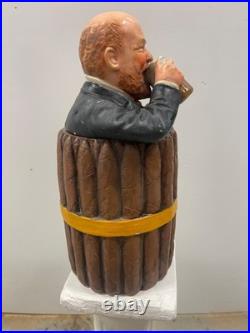 Antique, Tobacco Humidor Man Drinking Beer In Barrel By J. Maresh, C1894