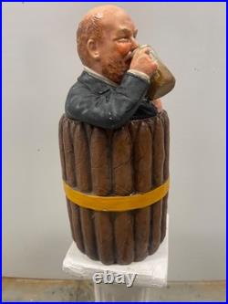 Antique, Tobacco Humidor Man Drinking Beer In Barrel By J. Maresh, C1894