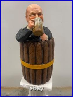 Antique, Tobacco Humidor Man Drinking Beer In Barrel By J. Maresh, C1894
