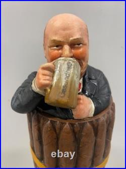 Antique, Tobacco Humidor Man Drinking Beer In Barrel By J. Maresh, C1894