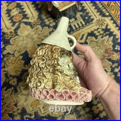 Antique Tobacco Jar Austrian Majolica Owl In Robes RARE Nice shape 1900s