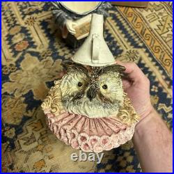 Antique Tobacco Jar Austrian Majolica Owl In Robes RARE Nice shape 1900s